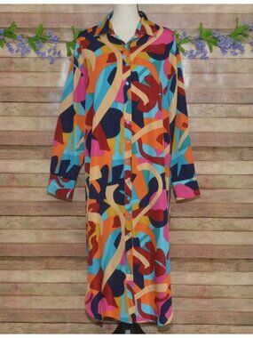 Live 4 Truth Size L Bold Multicolor Abstract Maxi Shirt Dress Retro Art to Wear